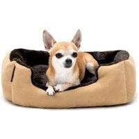 Produktbild von Lionto Hundebett mit Wendekissen und rutschfester Unterseite für Hunde und Katzen, Plüsch, Braun/Beige, Größe S - 50 cm