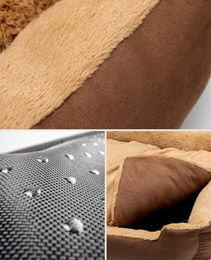 lionto Hundekissen mit Wendekissen und rutschfester Unterseite aus Plüsch braun beige Größe L – Bild 1 von 7