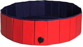 Lionto Hundepool faltbar aus kratzfestem PVC mit Anti-Rutsch-Belag und Ablassventil Ø 120 cm blau/rot - 120 cm – Bild 1 von 8