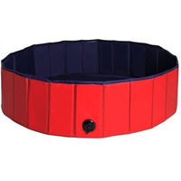 Produktbild von Lionto Hundepool faltbar aus kratzfestem PVC mit Anti-Rutsch-Belag und Ablassventil Ø 120 cm blau/rot - 120 cm
