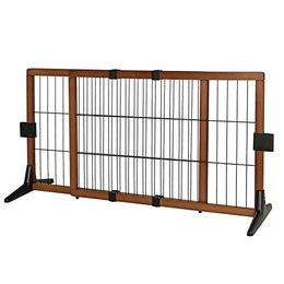 lionto Hundeschutzgitter aus Pinienholz für Welpen längenverstellbar Höhe 50 cm braun/schwarz – Bild 1 von 5