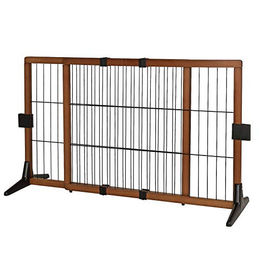 lionto Hundeschutzgitter aus Pinienholz für Welpen längenverstellbar Höhe 70 cm braun/schwarz – Bild 1 von 5