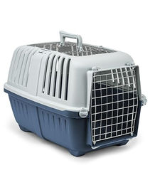 lionto Hundetransportbox aus Kunststoff mit Metallgitter für Hunde und Katzen in Blau – Bild 1 von 5