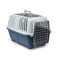 Produktbild von lionto Hundetransportbox aus Kunststoff mit Metallgitter für Hunde und Katzen in Blau