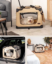 Lionto Hundetransportbox faltbar aus Oxford-Gewebe Beige Größe L – Bild 1 von 9