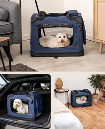 Lionto Hundetransportbox faltbar aus Oxford-Gewebe für kleine Rassen Blau L – Bild 1 von 7