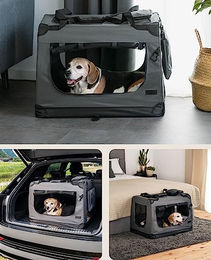 Lionto Hundetransportbox faltbar aus Oxford-Gewebe für kleine Rassen Grau L - 1 Stk. – Bild 1 von 7
