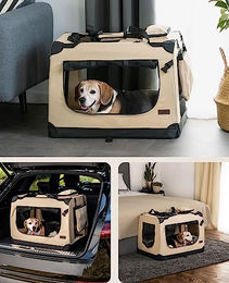 lionto Hundetransportbox faltbar aus Oxford-Gewebe für kleine Rassen in Beige Größe L – Bild 1 von 10
