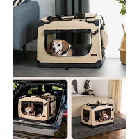 Produktbild von lionto Hundetransportbox faltbar aus Oxford-Gewebe für kleine Rassen in Beige Größe L