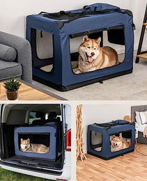 Lionto Hundetransportbox faltbar aus Oxford-Gewebe für mittlere Rassen Blau Größe L – Bild 1 von 8
