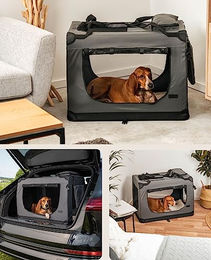 Lionto Hundetransportbox faltbar aus Oxford-Gewebe für mittlere Rassen Grau L – Bild 1 von 7
