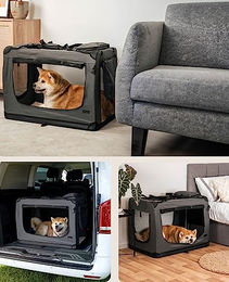 lionto Hundetransportbox faltbar aus Oxford-Gewebe für mittlere Rassen in Grau – Bild 1 von 8