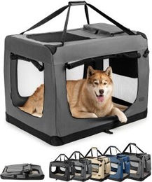 Lionto Hundetransportbox faltbar aus Oxford-Gewebe grau für Hunde und Katzen XL - 1 Stk. – Bild 1 von 6