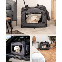 Produktbild von lionto Hundetransportbox faltbar für Hund und Katze Grau 60x42x44 cm aus Oxford-Gewebe bis 12 kg
