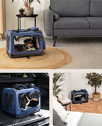 lionto Hundetransportbox faltbar für Hunde und Katzen aus Oxford-Gewebe Dunkelblau 50x34x36 cm bis 10 kg – Bild 1 von 5