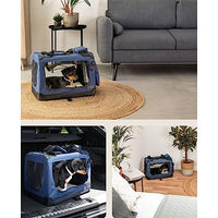 Produktbild von lionto Hundetransportbox faltbar für Hunde und Katzen aus Oxford-Gewebe Dunkelblau 50x34x36 cm bis 10 kg