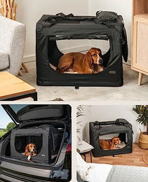lionto Hundetransportbox faltbar für Hunde und Katzen aus Oxford-Gewebe Schwarz Größe L - 1 Stk. – Bild 1 von 7