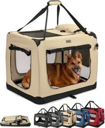Lionto Hundetransportbox XL beige faltbar aus Metall für mittlere Hunde – Bild 1 von 7