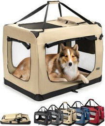 Lionto Hundetransportbox XXL faltbar aus Metall in Beige – Bild 1 von 8