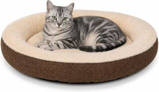 Lionto Katzenbett rund aus Oxford- und Plüschstoff braun 65 cm Durchmesser – Bild 1 von 1