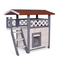Produktbild von lionto Katzenhaus SunLounge aus Holz mit Terrasse und Windschutz grau/weiß 77x50x73 cm