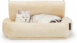 lionto Katzenheizungsliege aus Plüsch mit abnehmbarem Bezug in Beige – Bild 1 von 13