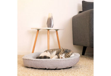 lionto Katzenkissen Donut-Design Grau aus Oxford-Gewebe und Plüsch mit abnehmbarem Bezug – Bild 1 von 4