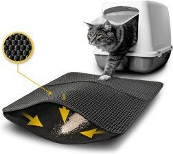lionto Katzenstreu-Matte S doppellagig mit Anti-Rutsch-Beschichtung Bienenwabendesign Schwarz – Bild 1 von 13
