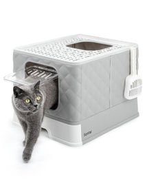 lionto Katzentoilette FreshBox Haubentoilette aus Kunststoff in Weiß-Grau – Bild 1 von 8