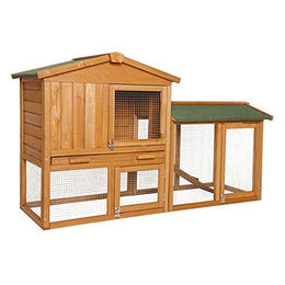 lionto Kleintierstall aus Holz für Kaninchen und Meerschweinchen mit zwei Etagen und Rampe, 147x52x85 cm, Natur Braun – Bild 1 von 13