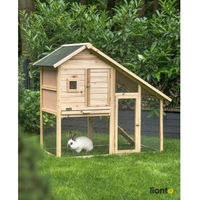 Produktbild von lionto Kleintierstall FarmLodge aus Holz für Kaninchen und Meerschweinchen mit zwei Etagen und Rampe 140x65x119 cm