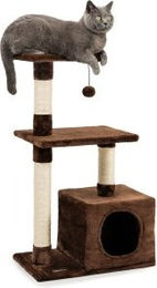 Lionto Kratzbaum ClimbNest für Katzen mit Höhle und Plüschball in Braun mit Sisal und Glöckchen Höhe 85 cm – Bild 1 von 8