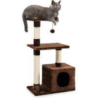 Produktbild von Lionto Kratzbaum ClimbNest für Katzen mit Höhle und Plüschball in Braun mit Sisal und Glöckchen Höhe 85 cm
