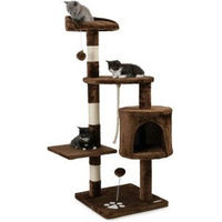 Produktbild von Lionto Kratzbaum für Katzen in Braun mit Spielseil, Plüschbällen, Sisalseil und Höhle, Höhe 112 cm