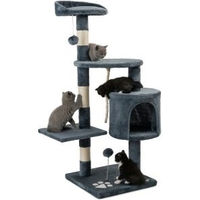 Produktbild von lionto Kratzbaum für Katzen in Grau mit Höhle, Sisalseil und Plüschbällen Höhe 112 cm
