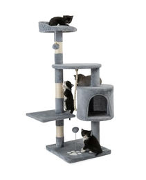 lionto Kratzbaum für Katzen in Grau mit Sisal und Höhle Höhe 112 cm – Bild 1 von 13