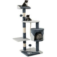 Produktbild von Lionto Kratzbaum für Katzen in Grau/Weiß mit Spielzeug, Sisalseil, Liegefläche und Höhle, Höhe 112 cm