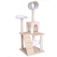 Produktbild von Lionto Kratzbaum für Katzen mit Hängematte und Tunnel, 133 cm hoch, beige/weiß mit Sisalseil und Plüsch