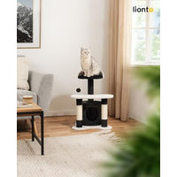 Produktbild von lionto Kratzbaum für Katzen mit Höhle und Plüschball aus Sisal in Schwarz/Weiß Höhe 65 cm