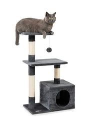 lionto Kratzbaum für Katzen mit Höhle und Plüschball in Grau mit Sisal und Höhe 85 cm – Bild 1 von 13