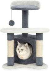 lionto Kratzbaum für Katzen mit Höhle und Plüschball in Grau/Weiß Höhe 65 cm mit Sisal – Bild 1 von 13