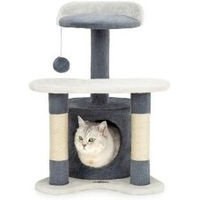 Produktbild von lionto Kratzbaum für Katzen mit Höhle und Plüschball in Grau/Weiß Höhe 65 cm mit Sisal