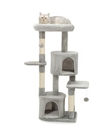 lionto Kratzbaum für Katzen mit Höhle und Plüschbällen, 115 cm, Grau – Bild 1 von 7