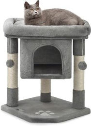 Lionto Kratzbaum für Katzen mit Höhle und Plüschballen in Grau 60 cm – Bild 1 von 13