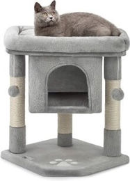 Lionto Kratzbaum für Katzen mit Höhle und Plüschballen in Grau, 60 cm – Bild 1 von 13