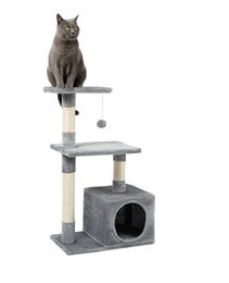 lionto Kratzbaum für Katzen mit Höhle und Sisal in Grau und Beige, Höhe 85 cm – Bild 1 von 9