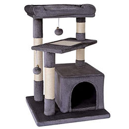 lionto Kratzbaum für Katzen mit Plüsch und Höhle, 75 cm, Grau – Bild 1 von 13