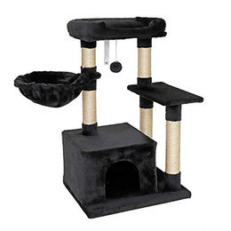 Lionto Kratzbaum für Katzen mit Plüsch und Sisal in Schwarz, Höhe 85 cm – Bild 1 von 7