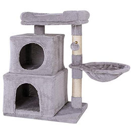 lionto Kratzbaum für Katzen mit Plüschball und Liegemulde in Grau 70 cm – Bild 1 von 7
