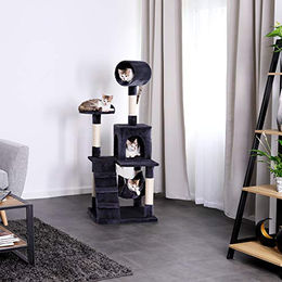 Lionto Kratzbaum für Katzen mit Sisal, Grau, Höhe 133 cm – Bild 1 von 7